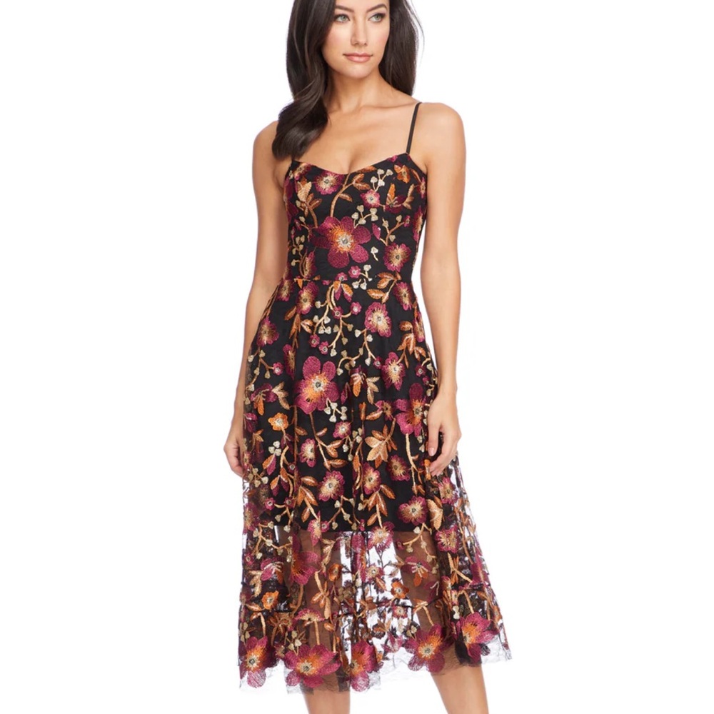 Dress the Population Black and Red Floral Midi Dress